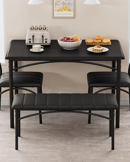 GAOMON Dining Table Set for 4, Kitchen Table with Upholstered Chairs and Bench, 4-Person Dining Room Table Set, Rectangular Kitchen Table Set for Small Space, Apartment, Home, Studio, Rustic Black - LeafyLoom