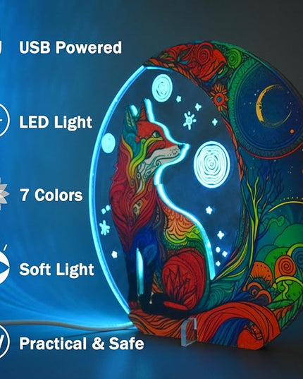 Cute Fox Decor Night Light USB Powered LED Night Lights for Kids Bedroom 7 Colors LED Lamp Wooden Night Lamp for Room Decor Aesthetic Gift - LeafyLoom