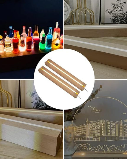 LED Light Display Base, 2 pcs 11.81 Inch Wooden LED Light Base for Acrylic, Rectangle Wood Display Pedestal, 3D Crystal Light Base For Glass Art, Wood Night LED Light Lamp Base with Usb Switch - LeafyLoom