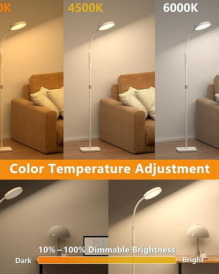 LED Floor Lamp, Height Adjustable Floor Lamps for Living Room, Super Bright Standing Lamp with Timer, Adjustable Colors & Brightness Floor lamp for Bedroom with Remote & Touch Control, White - LeafyLoom