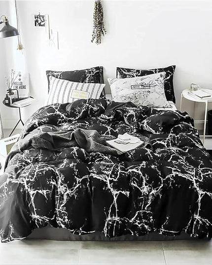 Black Comforter Set Boys Black Marble Bedding Set Twin Men Black Marble Blanket Lightweight Soft Teen Boy Girls Black Marble Quilt Set 3 PCs Bed Comforter Set Breathable Black Bedding Set - LeafyLoom