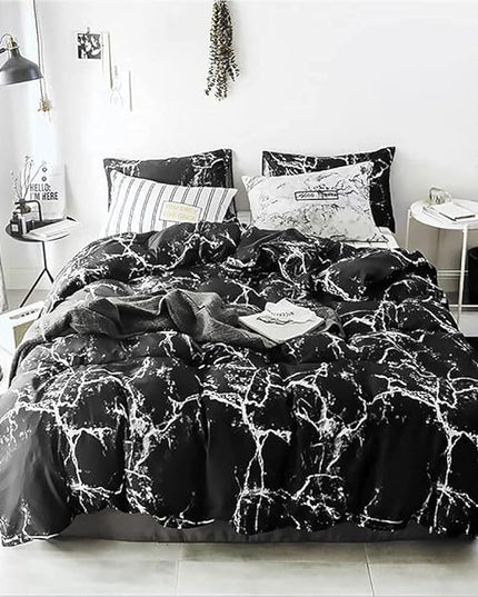 Black Marble Comforter Set Full/Queen White Texture Bedding Reversible Teen Boy Men Full Size Soft Lightweight Quilt Set, 3 PCs( 1 Comforter, 2 Pillowcases) - LeafyLoom