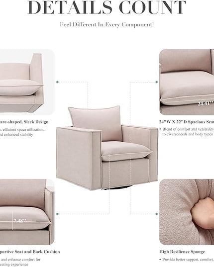 Swivel Accent Chair Set of 2, 34 Inches Wide Upholstered Arm Chair with Plump Back Pillow, Modern Sofa Living Room Chair for Bedroom, Corner, Reading Nook-Camel - LeafyLoom