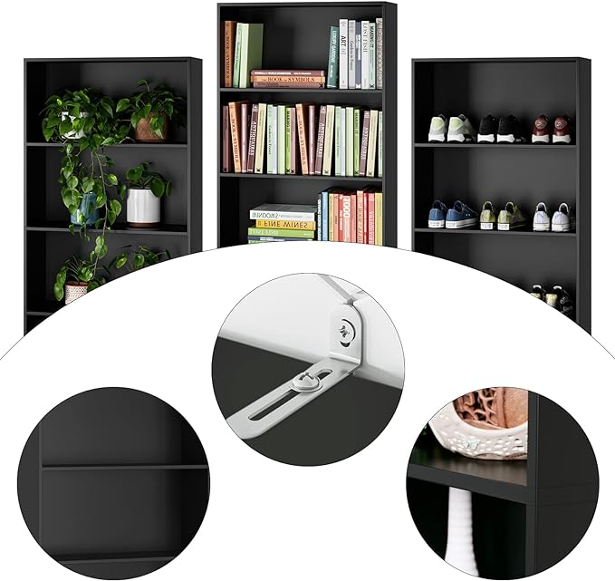 FOTOSOK 6-Tier Open Bookcase and Bookshelf, Freestanding Display Storage Shelves Tall Bookcase for Bedroom, Living Room and Office, Black - LeafyLoom