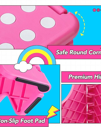 Delxo Folding Step Stool,11 Inch Non-Slip Foldable Step Stools for Kids and Adults,Portable Foldable Step Stool Lightweight Small Folding Stool with Handle for Kitchen Bathroom in Pink,1 Pack - LeafyLoom