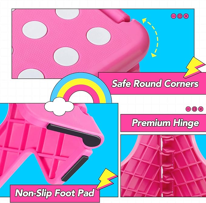 Delxo Folding Step Stool,11 Inch Non-Slip Foldable Step Stools for Kids and Adults,Portable Foldable Step Stool Lightweight Small Folding Stool with Handle for Kitchen Bathroom in Pink,1 Pack - LeafyLoom