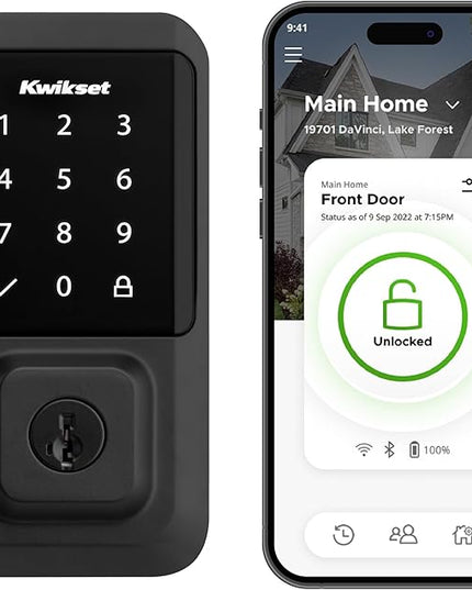 Kwikset Halo Wi-Fi Smart Lock, Keyless Entry Front Door Touchscreen Deadbolt, Matte Black Finish, Grade AAA Certified, UL Listed, Easy Install No Hub, App Control, Digital Remote Lock Kwikset