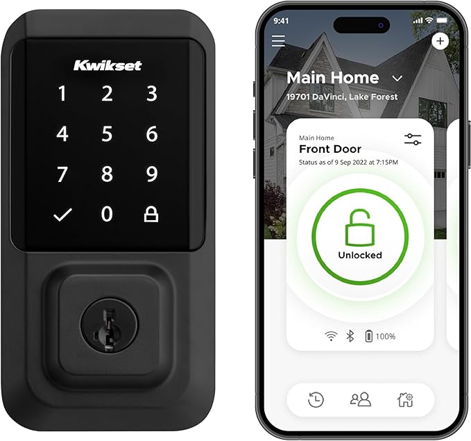 Kwikset Halo Wi-Fi Smart Lock, Keyless Entry Front Door Touchscreen Deadbolt, Matte Black Finish, Grade AAA Certified, UL Listed, Easy Install No Hub, App Control, Digital Remote Lock Kwikset