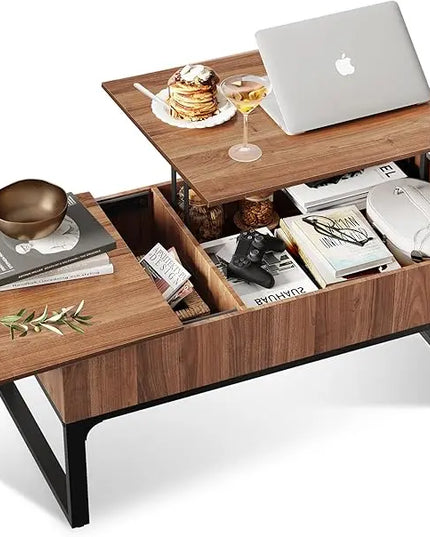 WLIVE Lift Top Coffee Table for Living Room,Modern Wood Coffee Table with Storage,Hidden Compartment and Drawer for Apartment, Home, Retro, Walnut Oak. - LeafyLoom