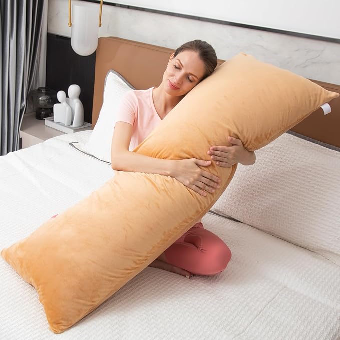 Body Pillows for Adults, Long Pillow for Bed, Firm Large Body Pillow with Velvet Cover for Side Sleeper, 20x54 Inches (Brown) - LeafyLoom