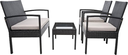 SAFAVIEH Outdoor Collection PAT7507 Conversation Set, Black/Light Grey - LeafyLoom