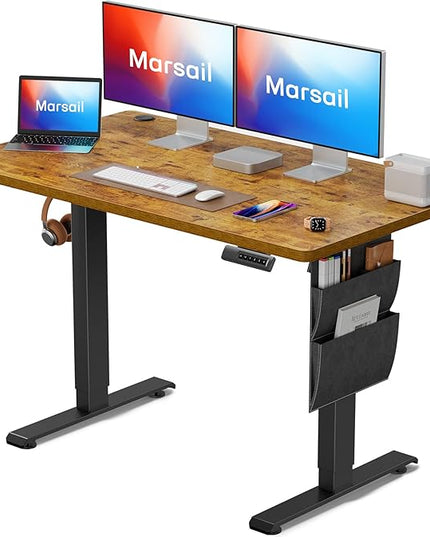 Marsail Stand up Desk, 48x24 Inch Standing Desk Adjustable Height, Electric Standing Desk, Sit Stand Desk with Headphone Hook for Computer Gaming Desk Home Office Desk - LeafyLoom