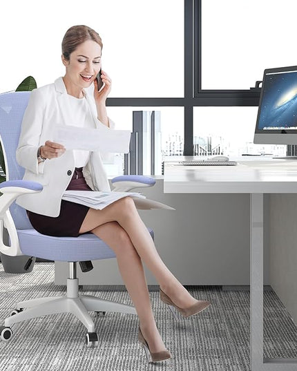naspaluro Ergonomic Office Chair, Mid Back Desk Chair with Adjustable Height, Flip-Up Arms and Lumbar Support, Breathable Mesh Swivel Computer Chair for Home Study Working/Light Purple - LeafyLoom