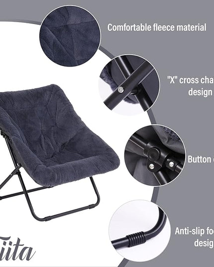 Tiita Comfy Saucer Chair, Soft Faux Fur Oversized Folding Accent Chair, Lounge Lazy Chair for Kids Teens Adults, Metal Frame Moon Chair for Bedroom, Living Room, Dorm Rooms - LeafyLoom