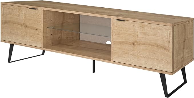 Atelier Mobili Mid Century Modern TV Stand 75 inch | Farmhouse Entertainment Center with Storage | TV Stand for 75 Inch TV | Oak TV Stand for Living Room Entertainment Center for Bedroom TV Stand - LeafyLoom