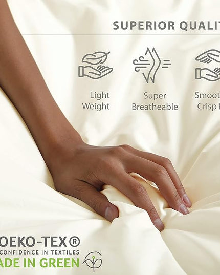 100% Cotton Percale Sheets Twin XL Size, Ivory, Deep Pocket, 4 Pieces Sheet Set - 1 Flat, 1 Deep Pocket Fitted Sheet and 2 Pillowcases, Crisp Cool and Strong Bed Linen - LeafyLoom