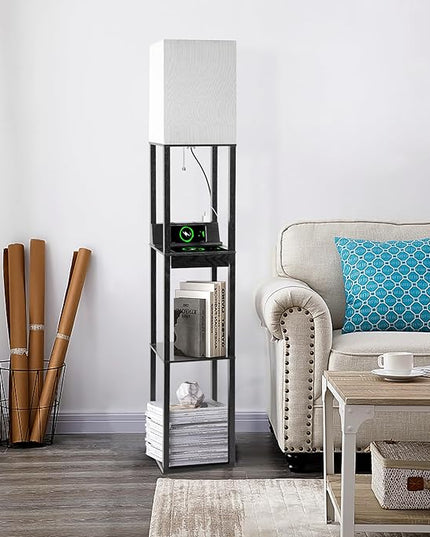 Dott Arts 【Upgraded】 Floor Lamp with Shelves,Shelf Floor Lamps for Living Room with Wireless Charger - LeafyLoom