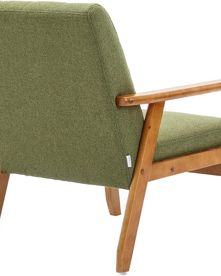 Mid-Century Accent, Modern Single Armchair, Upholstered Leisure Lounge Chair wth Solid Wood Armrest and Feet for Living Room, Bedroom, Office, Green - LeafyLoom