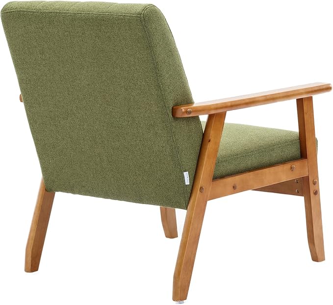 Mid-Century Accent, Modern Single Armchair, Upholstered Leisure Lounge Chair wth Solid Wood Armrest and Feet for Living Room, Bedroom, Office, Green - LeafyLoom