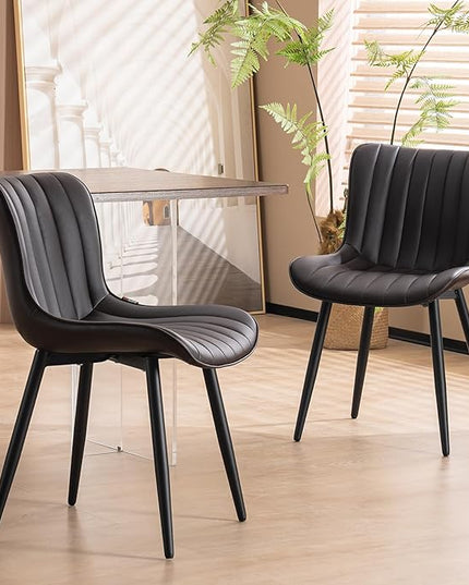 YOUNUOKE Brown Dining Chairs Set of 2 Upholstered Mid Century Modern Kitchen Chairs Armless Faux Leather Accent Guest Side Chair with Back Metal Legs for Living Reception Waiting Room Bedroom - LeafyLoom