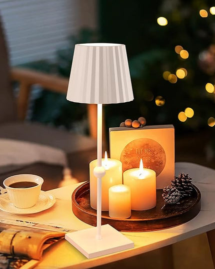 GGOYING Cordless Table Lamp,5200mAh Portable Rechargeable LED Lamp with 3 Color Stepless Dimming, Minimalist Battery Night Light for Dinner Camping(White) - LeafyLoom