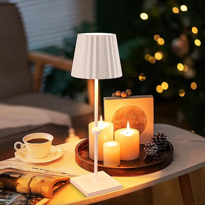 GGOYING Cordless Table Lamp,5200mAh Portable Rechargeable LED Lamp with 3 Color Stepless Dimming, Minimalist Battery Night Light for Dinner Camping(White) - LeafyLoom