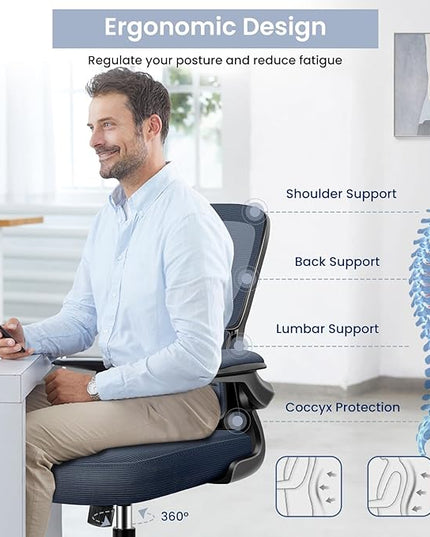 Office Chair, Ergonomic Desk Chair with Lumbar Support and Adjustable Armrests, Comfy Desk Chair Breathable Mesh Mid Back Computer Chair, Reclining Office Chair for Home Office - DarkGray - LeafyLoom
