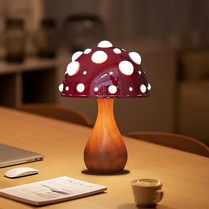 Table Lamp Push-Button Control 3 Colors Dimmable Mushroom Light LED Bedside Lamp Bedroom Decoration for Gifts(Wood), AK3L121 - LeafyLoom