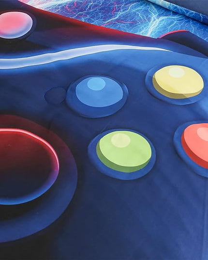 Meeting Story Gamer Gaming Bedding Sets Tie Dye Lightnings Gamepad Comforter Set for Boys Games Console Action Buttons Novelty Colorful Modern Room Decor Home Quilt Set (Queen, Red-Blue) - LeafyLoom