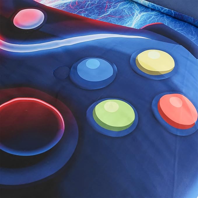 Meeting Story Gamer Gaming Bedding Sets Tie Dye Lightnings Gamepad Comforter Set for Boys Games Console Action Buttons Novelty Colorful Modern Room Decor Home Quilt Set (Twin, Red-Blue) - LeafyLoom
