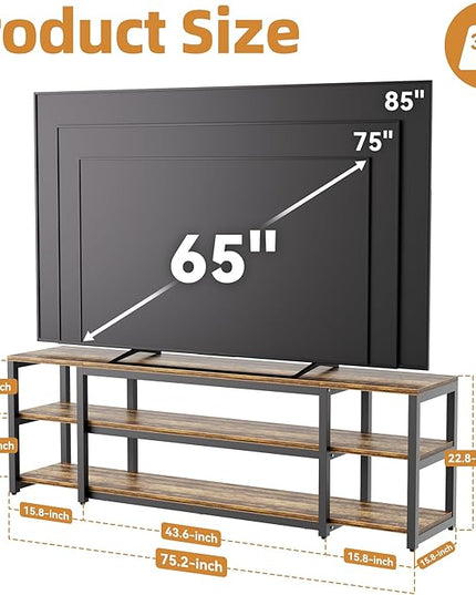Aquzee Large TV Stand for up to 85 Inch TVs, Under TV Console Table with 3-Tier Shelves, Industrial Retro TV Cabinet and Entertainment Center for Living Room, Bedroom, Gaming Room - LeafyLoom