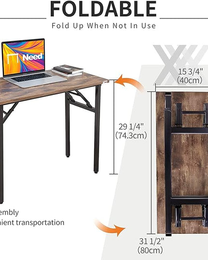 Need Small Desk 31 1/2" No Assembly Foldable Writing Table,Sturdy and Heavy Duty Folding Computer Desks for Small Space/Home Office/Dormitory AC5FB(80 * 40) - LeafyLoom