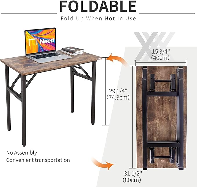 Need Small Desk 31 1/2" No Assembly Foldable Writing Table,Sturdy and Heavy Duty Folding Computer Desks for Small Space/Home Office/Dormitory AC5FB(80 * 40) - LeafyLoom