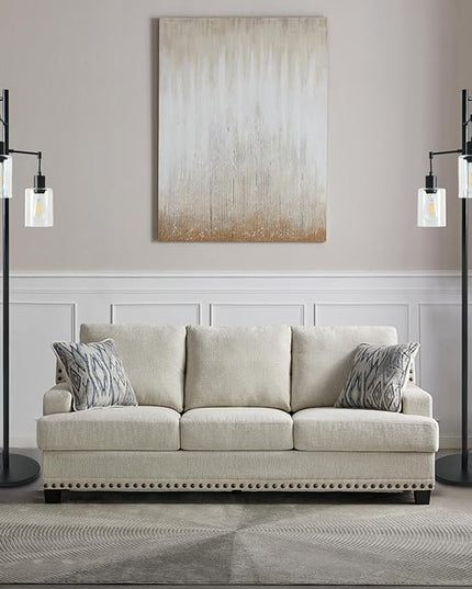 3-Lights Floor Lamp with On/Off Foot Switch, Farmhouse Glass Floor Lamp Tall Pole Lamp for Living Room Bedroom Office，Industrial Black Tree Standing Lamp, LED 3 Bulbs Included - LeafyLoom