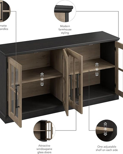 Bush Furniture Westbrook 60W TV Stand for 75 Inch TV in Vintage Black/Restored Tan Hickory | Living Room Entertainment Center with Storage - LeafyLoom