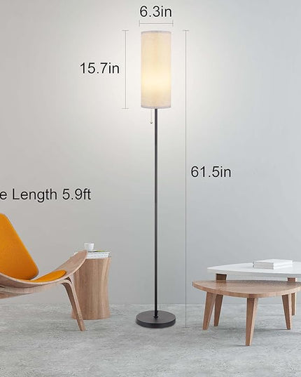 Floor Lamp for Living Room, Modern Standing Lamps with Lampshade, Minimalist Tall Lamp with Chain Switch for Living Room, Bedroom, Kids Room, Office,Standing Lamp LED Bulb Included (Gray Shade) - LeafyLoom