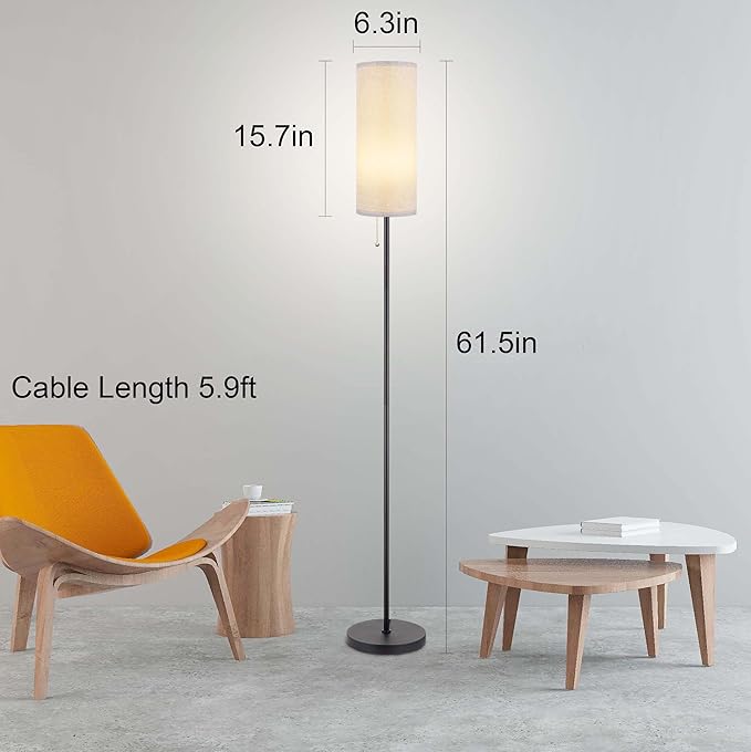 Floor Lamp for Living Room, Modern Standing Lamps with Lampshade, Minimalist Tall Lamp with Chain Switch for Living Room, Bedroom, Kids Room, Office,Standing Lamp LED Bulb Included (Gray Shade) - LeafyLoom