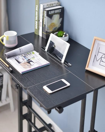 SDHYL 31.5 inches Movable Laptop Desk with Mouse Board Adjustable Height and Angle Anti-Slip Workstation Home Office Desk with Tablet Slot Portable Student Desk, Black, S7-ZS-101-2BK-US - LeafyLoom
