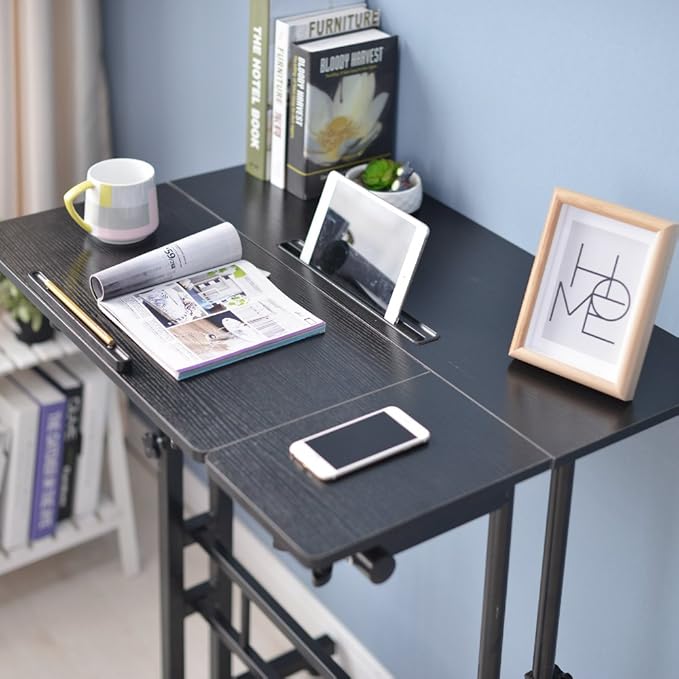 SDHYL 31.5 inches Movable Laptop Desk with Mouse Board Adjustable Height and Angle Anti-Slip Workstation Home Office Desk with Tablet Slot Portable Student Desk, Black, S7-ZS-101-2BK-US - LeafyLoom