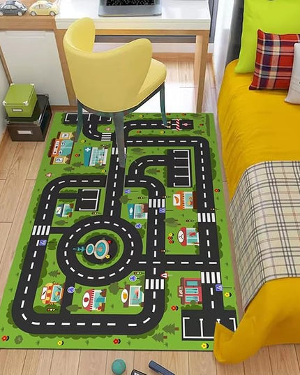 Analog ABC Kids Rug Playroom Car Rug Play Mat City Life Road Rug for Cars Fun City Map for Carpet for Bedroom Boys (63 * 94 inches, Gorgeous City) - LeafyLoom