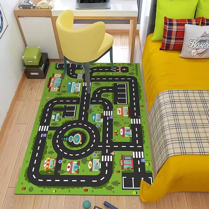 Analog ABC Kids Rug Playroom Car Rug Play Mat City Life Road Rug for Cars Fun City Map for Carpet for Bedroom Boys (63 * 94 inches, Gorgeous City) - LeafyLoom