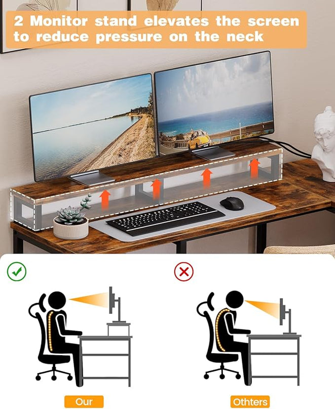 IDEALHOUSE 67" L Shaped Computer Desk with Drawers, Reversible Home Office Desk with Power Outlet, Adjustable Shelf and Mobile CPU Stand, Gaming Desk for Work, Home Office Corner Desk, Rustic Brown - LeafyLoom