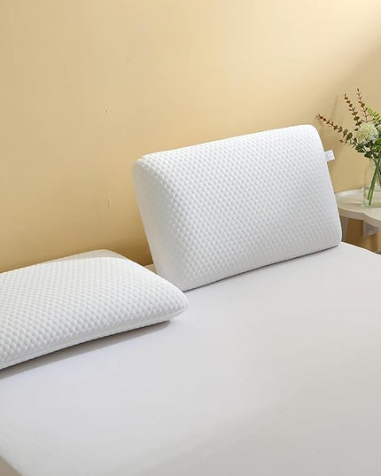 Memory Foam Bed Pillows, Pillow for Side and Back Sleeper, Pillow for Neck Pain Relief, Washable Removable Cover, Soft, White (Bag-Queen) - LeafyLoom