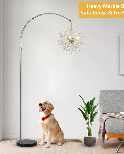 Crystal Arc Floor Lamps for Living Room, Modern Floor Lamp with Marble Base, Adjustable Height Standing Lamp, Mid Century Tall Lamp for Girls Room, Over Couch Arched Reading Light for Bedroom, Office - LeafyLoom