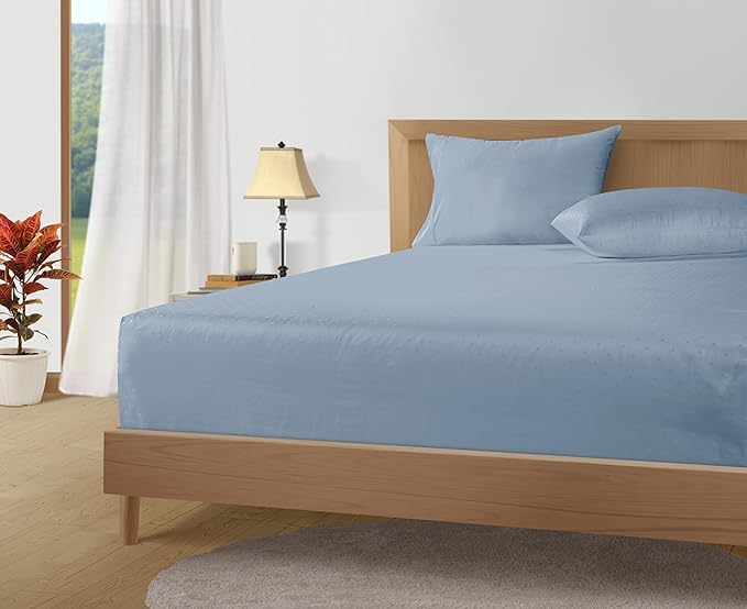 LANE LINEN Split King Sheets for Adjustable Beds - 1000 Thread Count 5PC Sheets Set, 100% Egyptian Cotton, Cool Breathable & Soft, 2 Fitted Fits Upto 16" Deep Pockets - Swiss Dot - French Blue - LeafyLoom