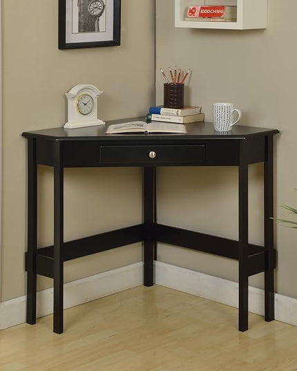 Kings Brand Furniture Wood Corner Desk with Drawer (Black) - LeafyLoom