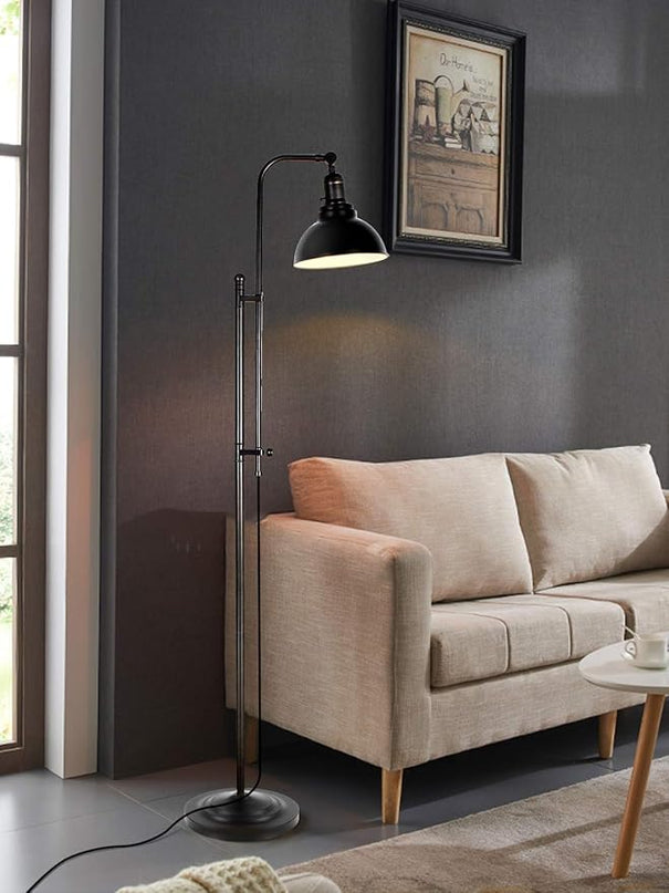 Floor Lamp, Industrial Floor Lamps for Living Rooms & Bedrooms - Rustic Farmhouse Reading Lamp Standing, Adjustable Metal Heads Indoor Task Lighting for Living Room Office Home Décor (Black-02) - LeafyLoom