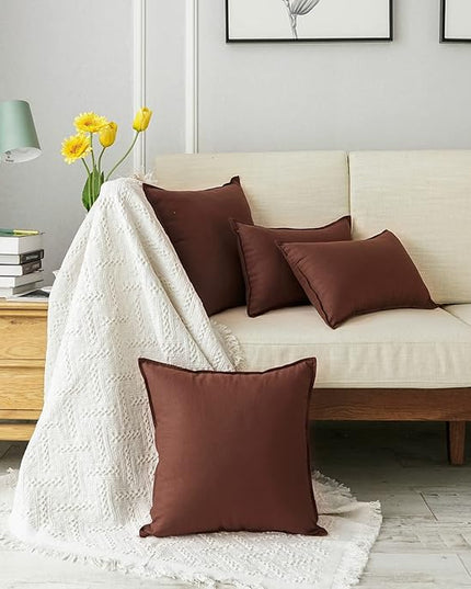 Jeanerlor 18"x18" Solid Cotton Linen Decoration Throw Pillow Case with Zipper Euro Sham Cushion Case Cool Pillow Cover Delicate Decorative Pillowcase for Chair/Bed/Couch,2 Packs, Reddish Brown - LeafyLoom