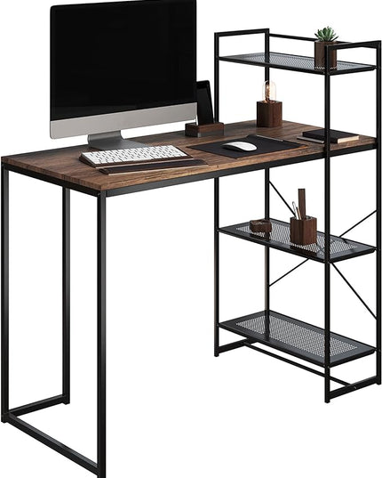 Lavish Home 80 BLT-SHF All-in-One Computer Desk with Shelves for Home Office, Bedroom, or Craft Table, Rustic Brown & Black - LeafyLoom