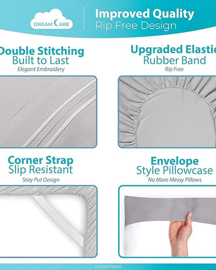 DREAMCARE Twin XL Sheet Sets - Cooling Bed Sheets - 4pcs Set - up to 15" Deep Pocket Twin XL Sheets - XL Twin Sheet Set – Soft & Long Lasting 100% Fine Brushed Polyester with Side Pocket - Light Gray - LeafyLoom